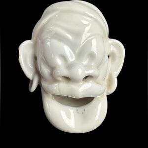 RARE Vintage Antique White Smoking Monkey Head Ashtray‎